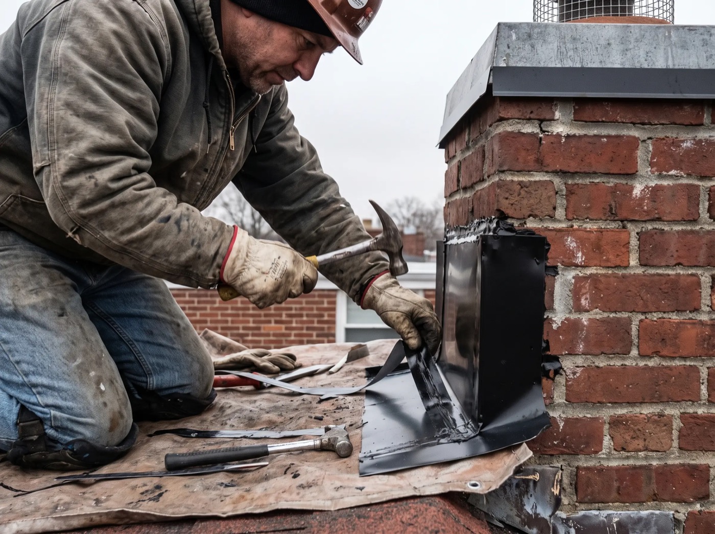 Roof repair in progress