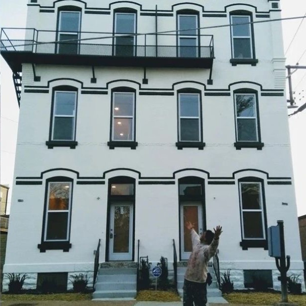 Freshly restored brick building exterior, finished project